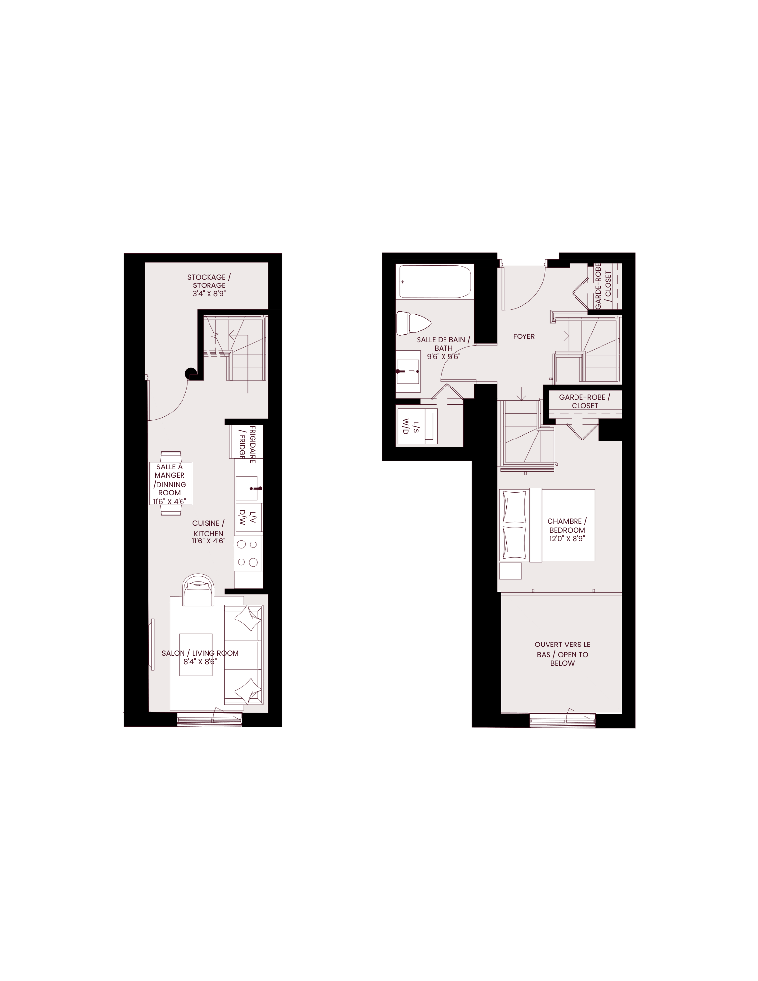 Floor plan for 1 bed, 1 bath, 615 sqft